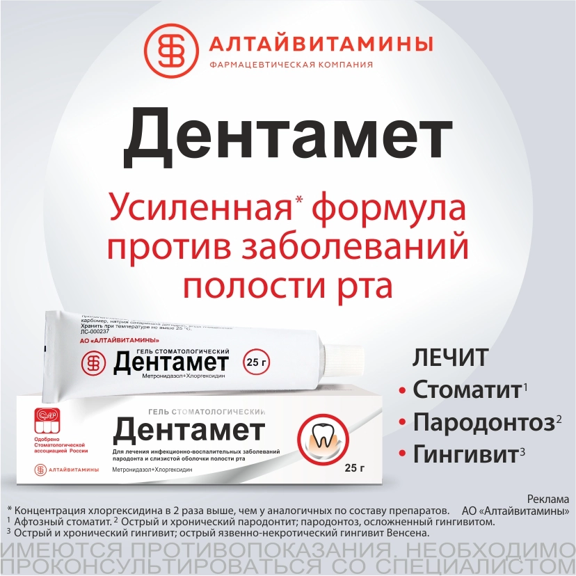 Дентамет 10 мг/г + 1 мг/г гель стоматологический 25 гр инструкция по применению