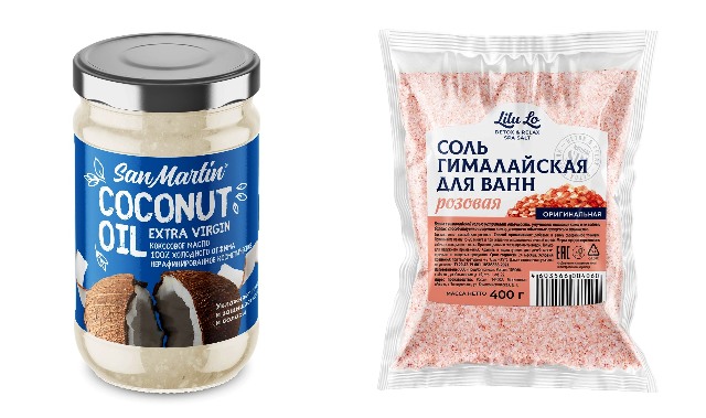 Специальная цена на Набор  из SAN MARTIN масло кокосовое холодного отжима нерафинированное косметическое 350мл и DETOX & relax соль для ванн гимолайская розовая оригинальная 400гр 