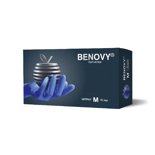 Купить Перчатки смотровые benovy нитриловые нестерильные неопудренные текстурированные на пальцах хлорированные m 50 пар/сиренево-голубой/ цена