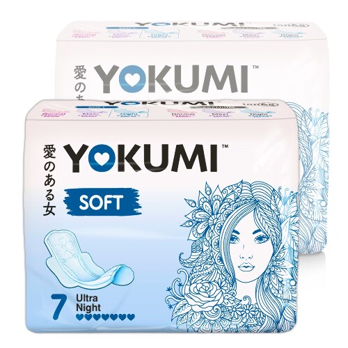 Набор из 2-х уп. Yokumi прокладки женские гигиенические soft ultra night 7 шт.