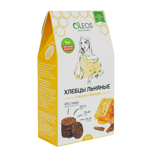 Oleos хлебцы льняные с медом и корицей 100 гр