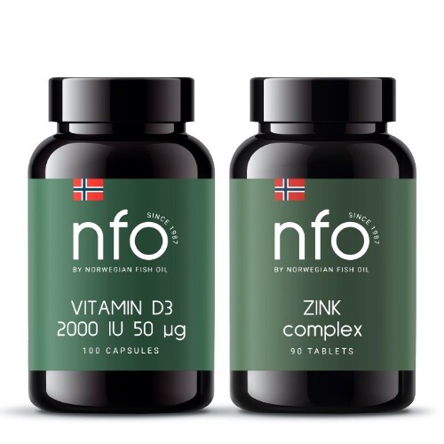 Набор NFO Витамин D 2000 МЕ 100 капс.+КОМПЛЕКС ЦИНКА 90 табл.