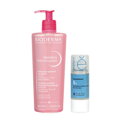 Набор Bioderma Sensibio Очищающий гель для чувствительной кожи, 500 мл + Etat Pur Сыворотка с D-Пантенолом 5% 15 мл