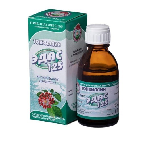 Эдас-125 Тонзиллин, капли для приема внутрь гомеопатические, 25 мл