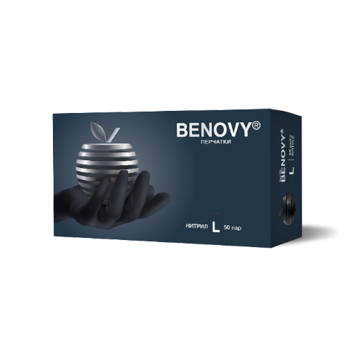 Купить Перчатки смотровые benovy нитриловые нестерильные неопудренные текстурированные на пальцах хлорированные l 50 шт. пар/черный цена