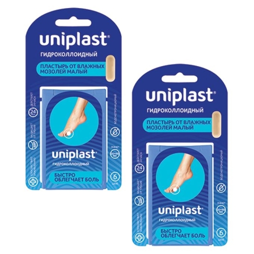 Купить Пластырь uniplast гидроколлоидный от влажных мозолей малый 20х60 мм 6 шт. цена