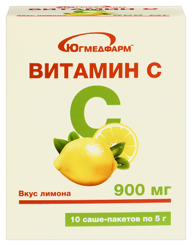 Купить Витамин с 900 мг со вкусом лимон 10 шт. пакет-саше порошок массой 5 гр г Югмедфарм цена