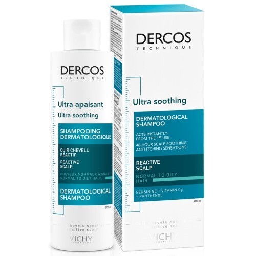 Vichy dercos успокаивающий шампунь-уход для чувствительной кожи головы для нормальных и жирных волос 200 мл