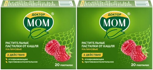Набор - ДОКТОР МОМ® 20 шт х 2, пастилки (таблетки) от кашля, вкус малина
