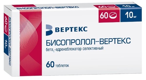 Купить Бисопролол-вертекс 10 мг 60 шт. таблетки, покрытые пленочной оболочкой цена