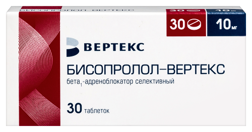 Бисопролол-вертекс 10 мг 30 шт. таблетки, покрытые пленочной оболочкой