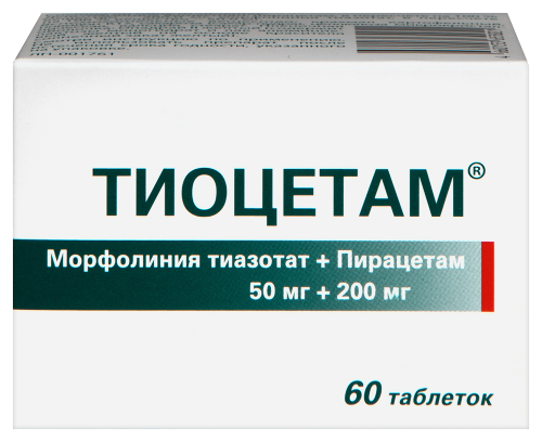 Тиоцетам 50 мг + 200 мг 60 шт. банка таблетки, покрытые пленочной оболочкой