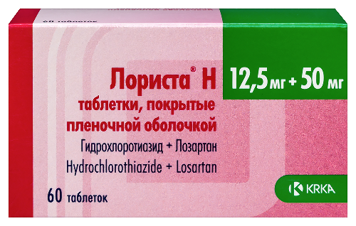Купить Лориста н 12,5 мг + 50 мг 60 шт. таблетки, покрытые пленочной оболочкой в Москве Лориста н 12,5 мг + 50 мг 60 шт. таблетки, покрытые пленочной оболочкой