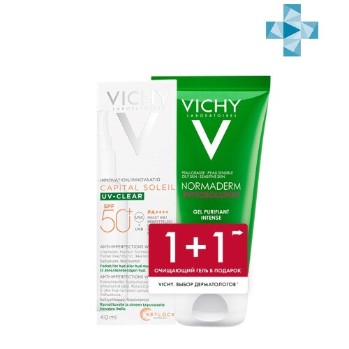 Купить Vichy набор/capital soleil флюид солнцезащитный для лица uv-clear spf50+ 40 мл+normaderm phytosolution гель очищающий для умывания 50 мл/ цена