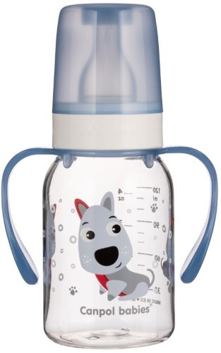 CANPOL BABIES БУТЫЛОЧКА ТРИТАНОВАЯ BPA 0% С СИЛИКОНОВОЙ СОСКОЙ 120МЛ 3+ CHEERFUL ANIMALS/СОБАЧКА ГОЛУБОЙ