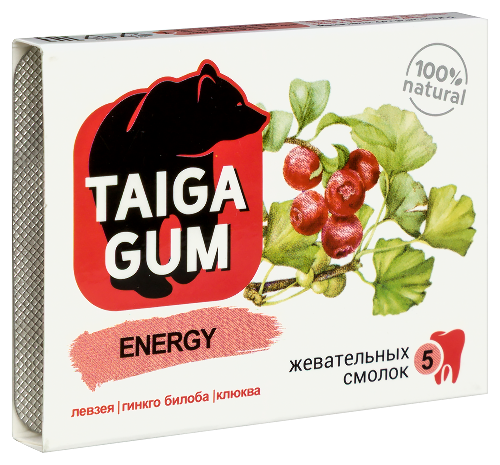Taiga gum смолка жевательная energy из смолы лиственницы сибирской с пчелиным воском дражированная в растительной пудре 5 шт.