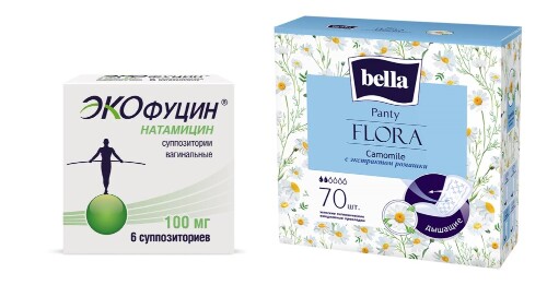 Набор Экофуцин 100мг 6шт. супп ваг + Bella прокладки ежедневные Panty flora camomile с экстрактом ромашки №70 со скидкой