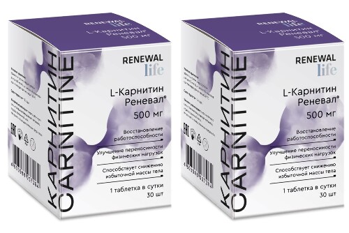 Набор 2 уп. L-КАРНИТИН ТОВАРНОГО ЗНАКА РЕНЕВАЛ N30 ТАБЛ ПО 1100МГ  со скидкой 15%