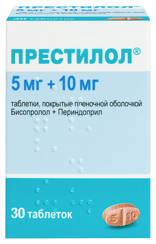 Престилол 5 мг + 10 мг 30 шт. таблетки, покрытые пленочной оболочкой