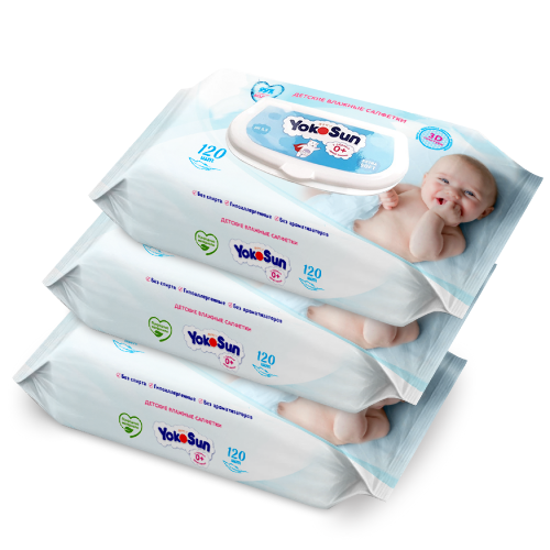 Набор YOKOSUN для детей: 3 упаковки детские влажные салфетки 120 шт.