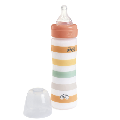 Chicco well-being бутылочка для кормления соска силиконовая 2+ 250 мл/оранжевая