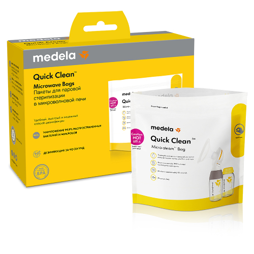Medela пакеты для стерилизации аксессуаров для кормления в микроволновой печи Quick Clean на 20 циклов 5 шт.