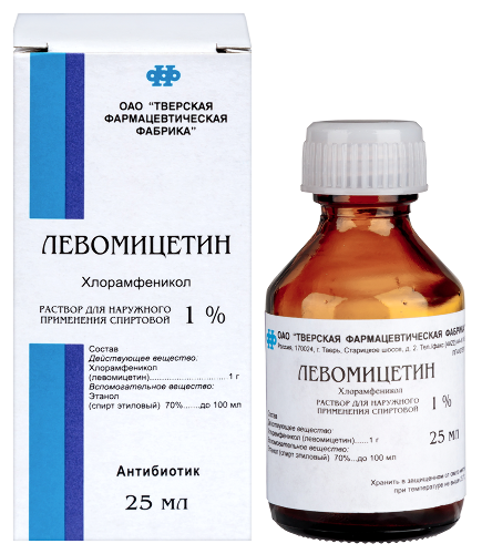 Левомицетин 1% раствор для наружного применения спиртовой 25 мл