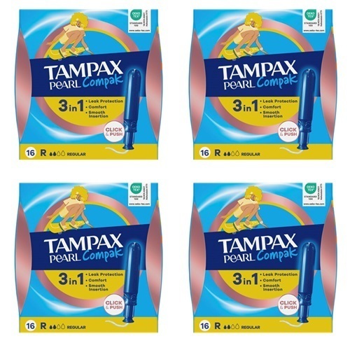 Набор из 4х Tampax тампоны compak pearl regular с аппликатором 16 шт со скидкой
