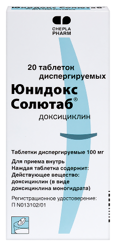 Юнидокс солютаб 100 мг 20 шт. таблетки диспергируемые