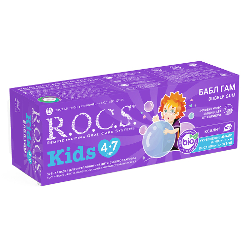 Rocs зубная паста kids бабл гам со вкусом жевательной резинки 45 гр