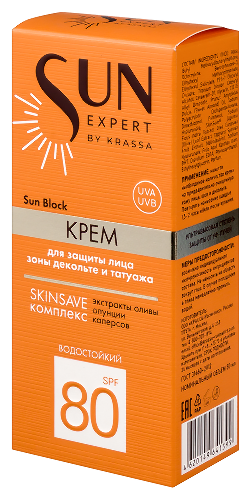 Krassa sun expert крем для защиты лица зоны декольте и татуажа spf80 sun block 50 мл