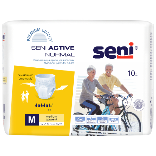 Купить Seni active normal трусы впитывающие размер medium обхват талии 80-110 10 шт. по цене 766 руб в Москве Seni active normal трусы впитывающие размер medium обхват талии 80-110 10 шт.