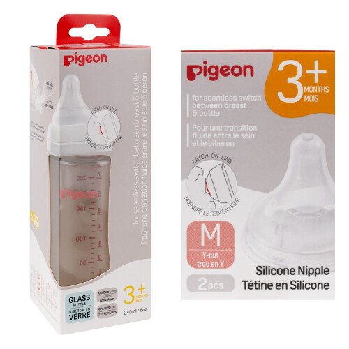 Набор Pigeon  Бутылочка для кормления стекл 3+ 240 Мл + Pigeon Соска силикон для Бутылочки для кормления 3+/М N2