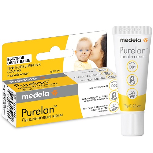 Medela Purelan 7 г натуральный ланолиновый крем для гигиенического ухода за сосками кормящих матерей и от трещин на сухой коже