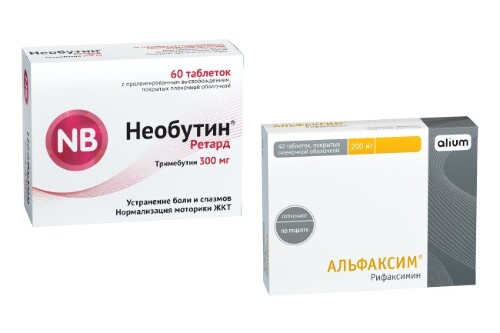 Набор для терапии нарушений ЖКТ Альфаксим таб. 200 мг. №40 + Необутин Ретард таб. 300 мг №60 со скидкой 15%