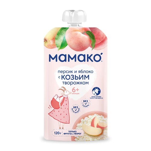 Мамако пюре яблоко и персик с козьим творожком 120 гр