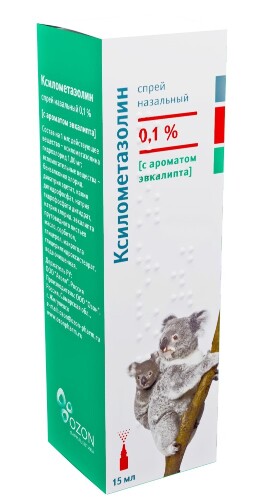 Ксилометазолин 0,1% флакон спрей назальный с ароматом эвкалипта 15 мл