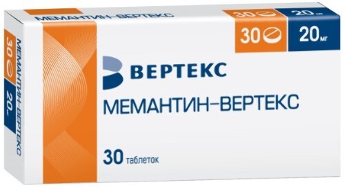 Купить Мемантин-вертекс 20 мг 30 шт. таблетки, покрытые пленочной оболочкой блистер цена