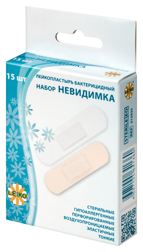 Лейкопластырь leiko (лейко) бактерицидный набор невидимка 15 шт.