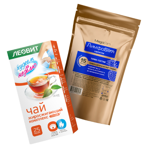 Набор Леовит Худеем за неделю: ЛИМФОSLIM лимфодренажный напиток + чай жиросжигающий