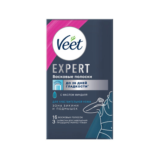 Veet expert восковые полоски для чувствительной кожи (линия бикини и область подмышек) 16 шт.