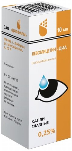 Левомицетин-диа 0,25% 1 шт. флакон-капельница капли глазные 10 мл