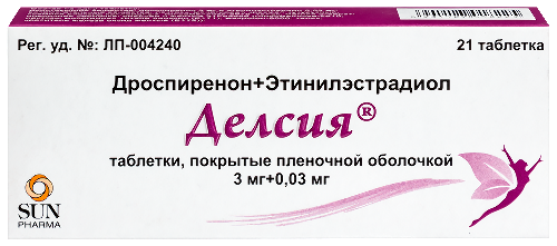 Делсия 3 мг + 0,03 мг 21 шт. таблетки, покрытые пленочной оболочкой
