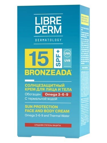 Librederm bronzeada солнцезащитный крем spf15 с омега 3-6-9 и термальной водой 150 мл