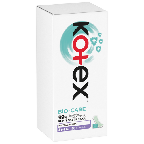 Kotex прокладки ежедневные с антибактериальным слоем внутри длинные bio-care 18 шт.