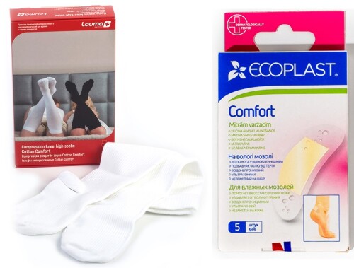 Набор LAUMA ГОЛЬФЫ МЕД КОМПРЕССИОННЫЕ COTTON COMFORT ЦЕЛЬНЫЕ/1 КЛАСС/РАЗМЕР 36-38/ЧЕРНЫЙ+ ECOPLAST ПЛАСТЫРЬ ПРОТИВОМОЗОЛЬНЫЙ COM