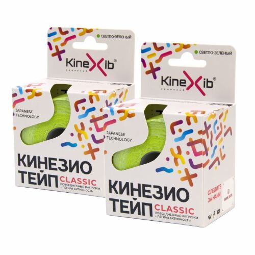 Набор кинезио тейп бинт адгезивный восстанавливающий Kinexib classic светло-зеленый 5смx5м 2 уп. по специальной цене