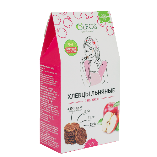Oleos хлебцы льняные с яблоком 100 гр
