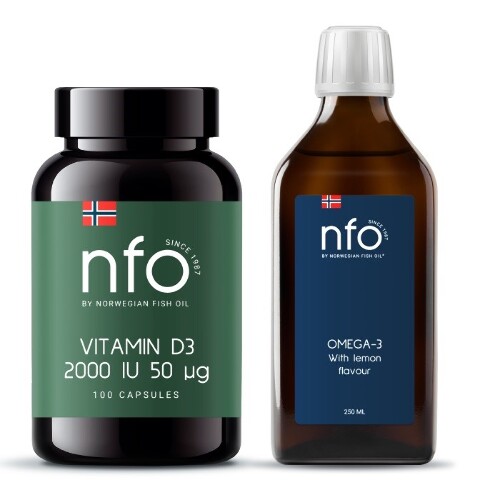 Набор NFO ОМЕГА-3 со вкусом лимона+Витамин D 2000 МЕ 100 капс