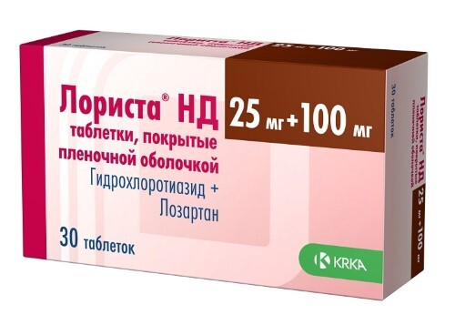 Лориста нд 100 мг + 25 мг 30 шт. таблетки, покрытые пленочной оболочкой